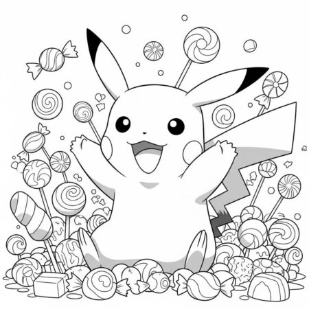 Pikachu e os Doces (Desenho para Colorir)