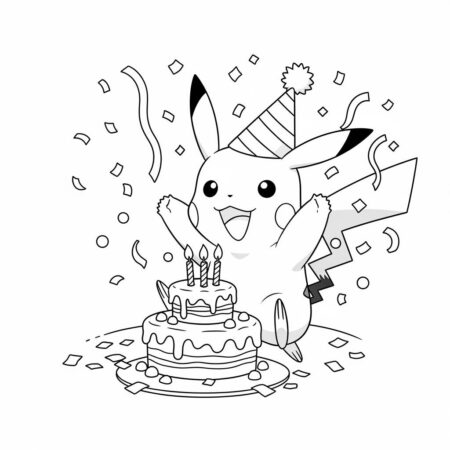 Pikachu em Festa (Desenho para Colorir)