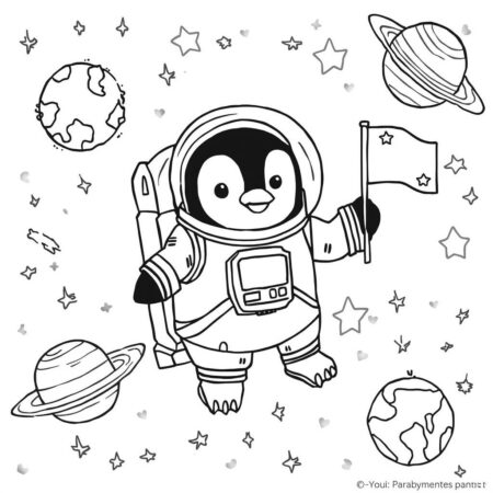Pinguim Astronauta (Desenho para Colorir)