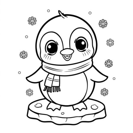 Pinguim Kawaii Fofo (Desenho para Colorir)