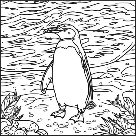 Pinguim Realista na Natureza (Desenho para Colorir)