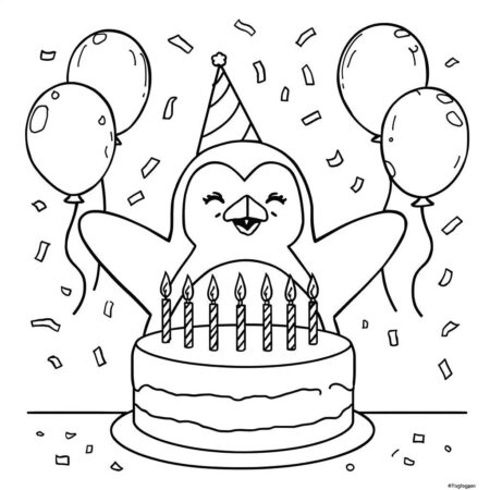 Pinguim de Aniversario (Desenho para Colorir)