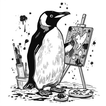 Pinguim e a Arte (Desenho para Colorir)