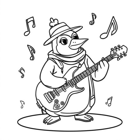 Pinguim e a Musica (Desenho para Colorir)
