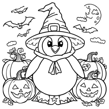 Pinguim e o Halloween (Desenho para Colorir)