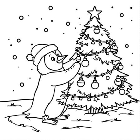 Pinguim e o Natal (Desenho para Colorir)