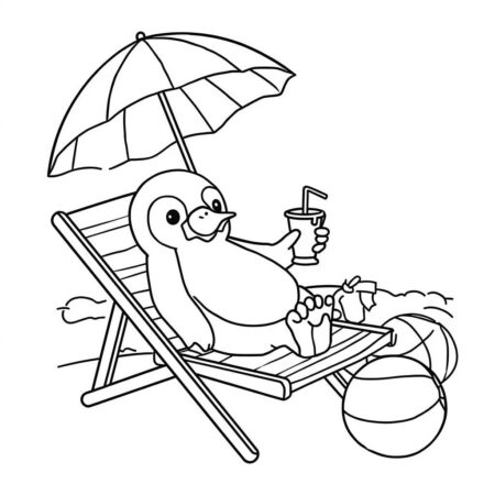 Pinguim e o Verao (Desenho para Colorir)