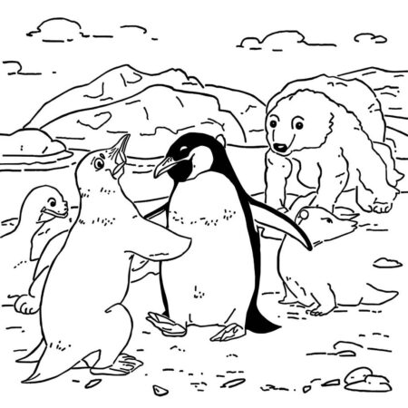 Pinguim e os Animais (Desenho para Colorir)