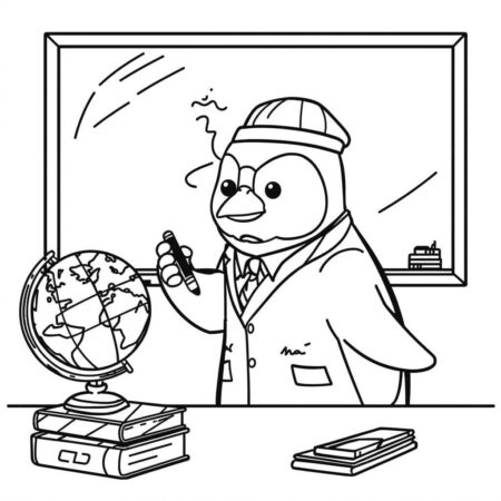 Pinguim na Escola (Desenho para Colorir)