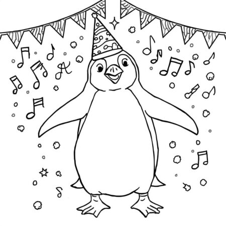 Pinguim na Festa (Desenho para Colorir)