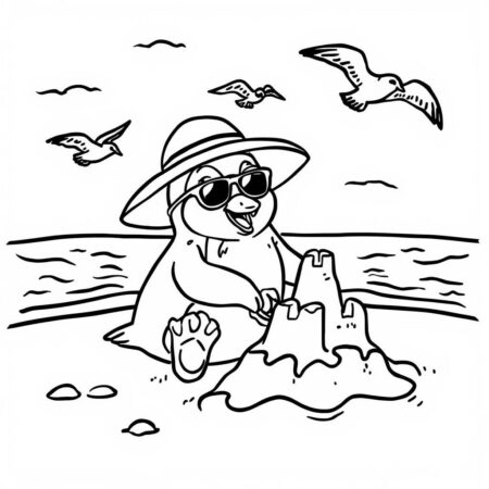 Pinguim na Praia (Desenho para Colorir)
