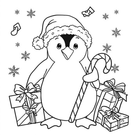 Pinguim no Natal (Desenho para Colorir)