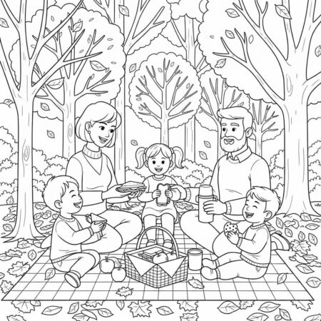Piquenique de Outono (Desenho para Colorir)