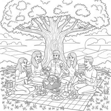 Piquenique de Verao com Amigos (Desenho para Colorir)