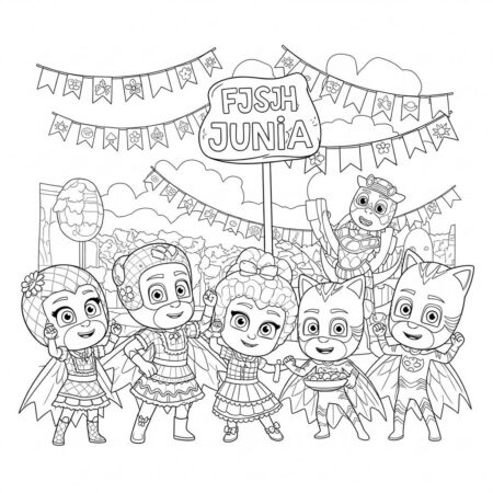 Pj Masks Dia de Festa Junina (Desenho para Colorir)