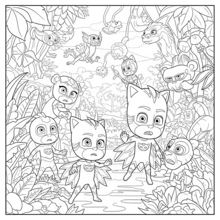 Pj Masks Exploradores da Selva (Desenho para Colorir)