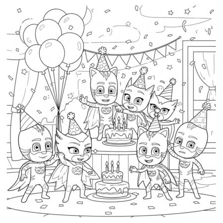 Pj Masks Festa de Aniversario (Desenho para Colorir)