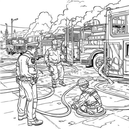 Policia e Fogo (Desenho para Colorir)