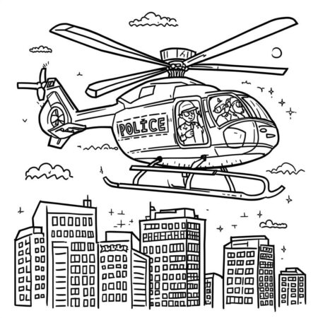Policia e Helicoptero (Desenho para Colorir)