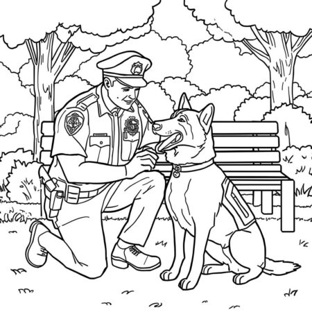 Policial e Cao (Desenho para Colorir)
