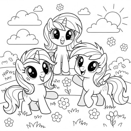 Poneis Kawaii Estilo (Desenho para Colorir)