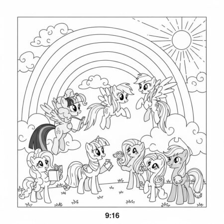 Poneis e Arco iris (Desenho para Colorir)