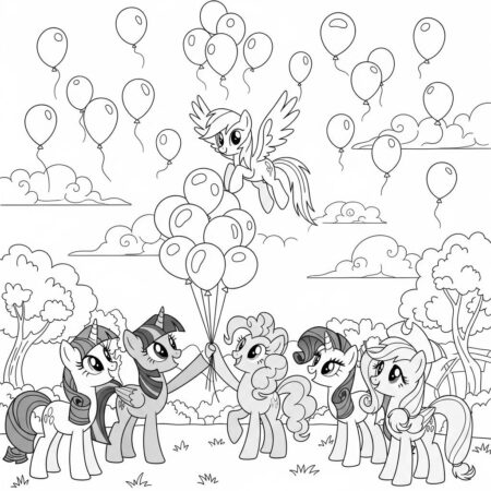 Poneis e Baloes (Desenho para Colorir)