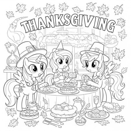Poneis e Dia de Acao de Gracas (Desenho para Colorir)