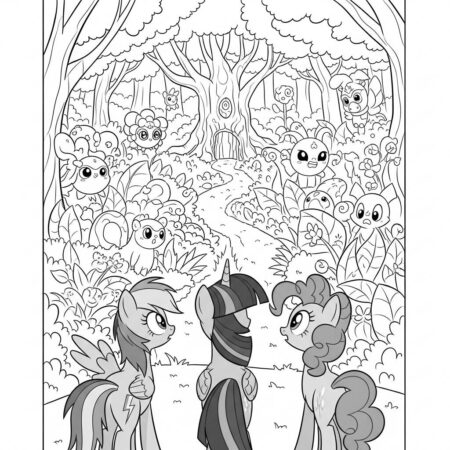 Poneis e Floresta Encantada (Desenho para Colorir)