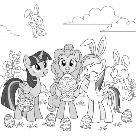 Poneis e Pascoa (Desenho para Colorir)