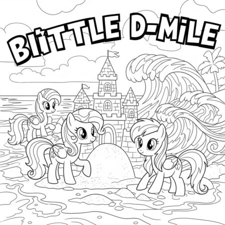 Poneis e Praia (Desenho para Colorir)