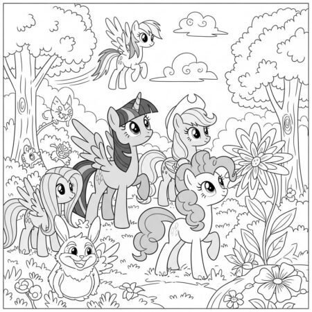 Poneis na Floresta (Desenho para Colorir)