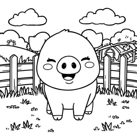 Porquinho Kawaii Sorrindo (Desenho para Colorir)