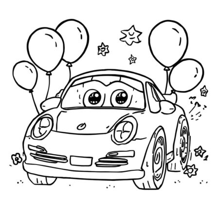 Porshe Kawaii Divertido (Desenho para Colorir)