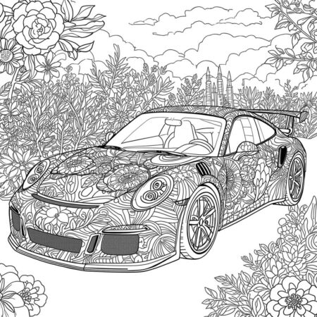 Porshe com Detalhes Florais (Desenho para Colorir)