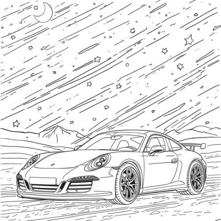Porshe com Estrelas (Desenho para Colorir)