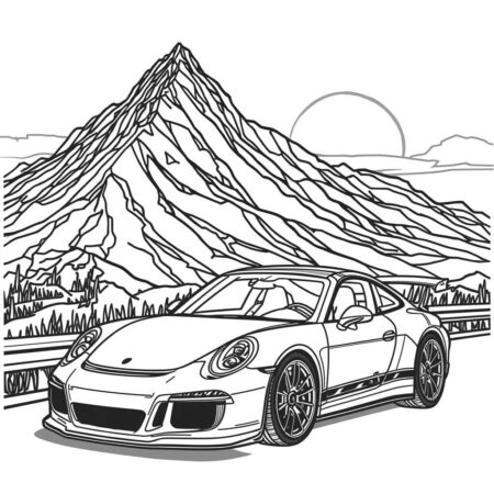 Porshe e Montanha (Desenho para Colorir)