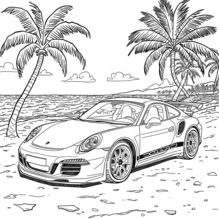 Porshe e Praia (Desenho para Colorir)