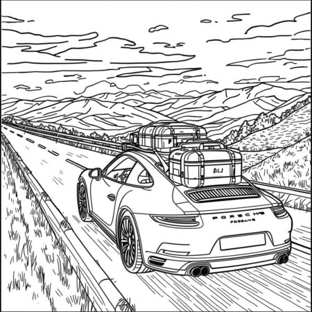 Porshe e Viagem (Desenho para Colorir)