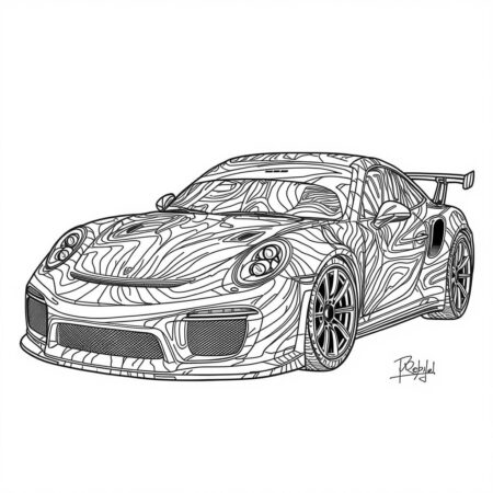 Porshe em Estilo Artistico (Desenho para Colorir)