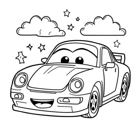 Porshe em Estilo Cartoon (Desenho para Colorir)
