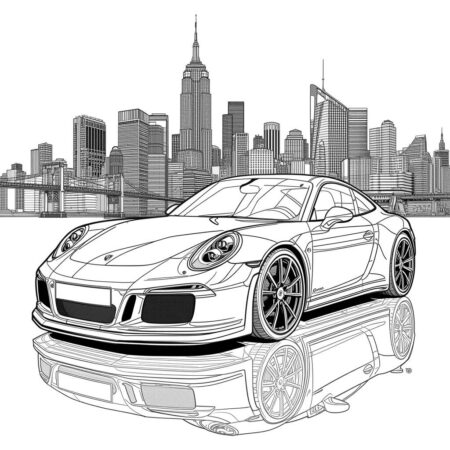 Porshe em Estilo Realista (Desenho para Colorir)