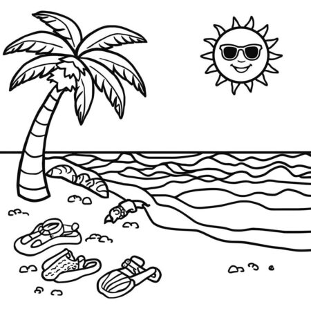 Praia Tropical Divertida (Desenho para Colorir)