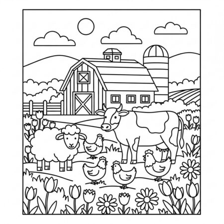 Primavera Animais da Fazenda (Desenho para Colorir)