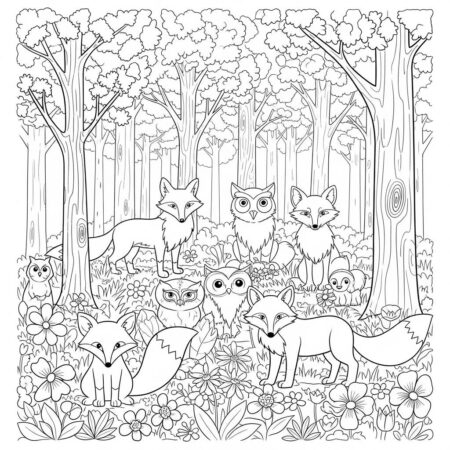 Primavera Animais do Bosque (Desenho para Colorir)