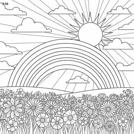 Primavera Arco Iris Brilhante (Desenho para Colorir)