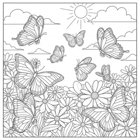 Primavera Borboletas Coloridas (Desenho para Colorir)