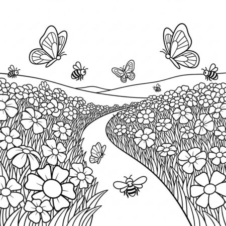 Primavera Caminho Florido (Desenho para Colorir)