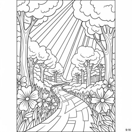 Primavera Caminho da Floresta (Desenho para Colorir)