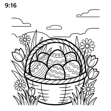 Primavera Cesta de Pascoa (Desenho para Colorir)